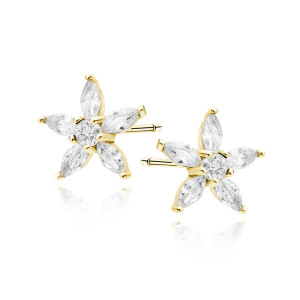 Cercei argint placati cu aur galben floare cu pietre DiAmanti Z1938EG_W-DIA (Argint 925‰ 1 g.)